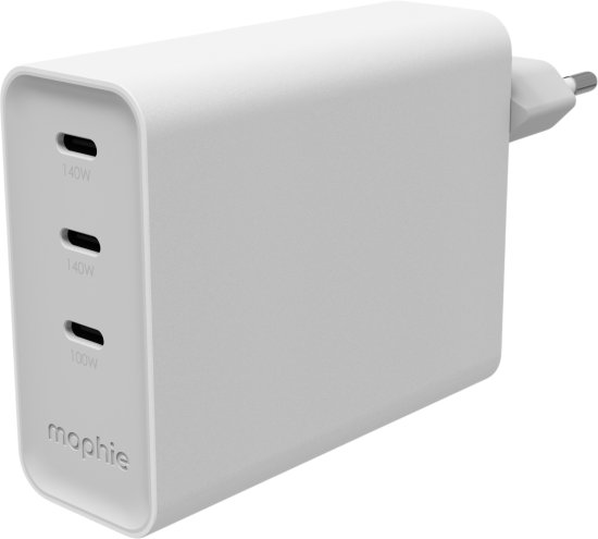MOPHIE 140 מטען קיר 140W עם 3 חיבורי Type-C מבית mophie - צבע לבן